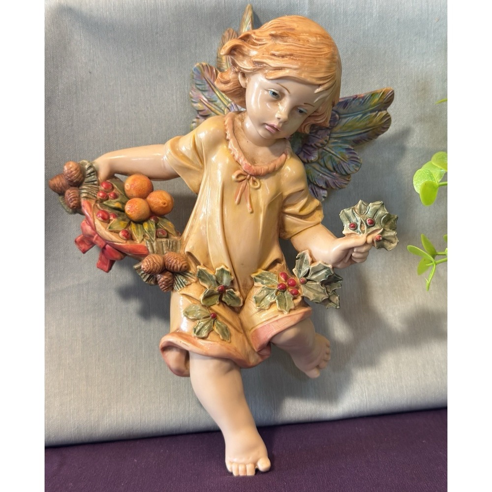 Vintage Signed Simonelli Depose Italy Hand-Painted Angel With Holly  #868 1989